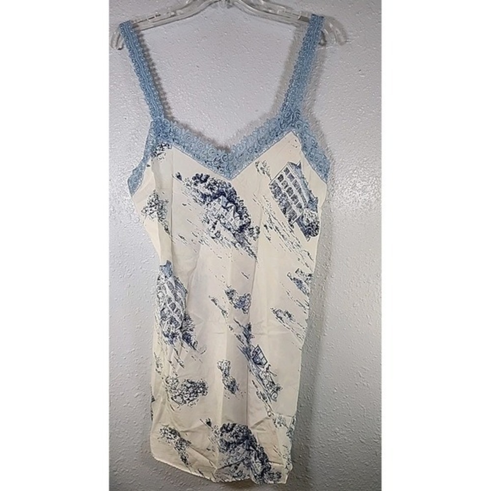 Vintage Cabernet White/blue Silk Slip Dress Night Gown Large‎